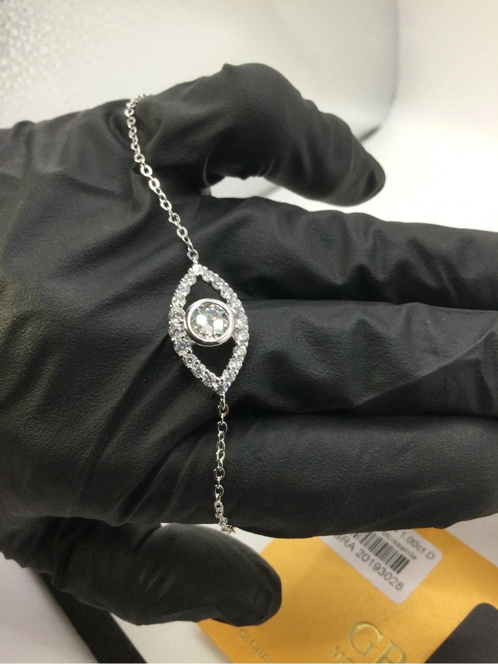 Silver Moissanite Eye Pendant Necklace in White